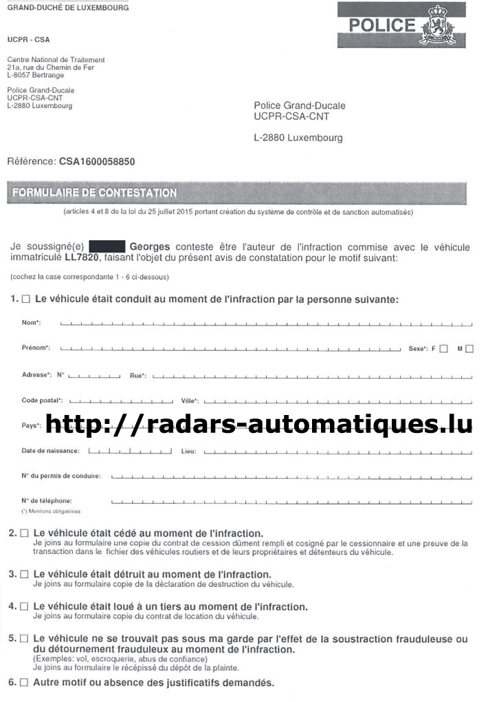 formulaire de contestation radars luxembourg