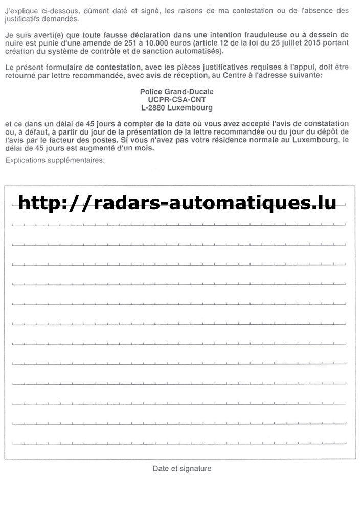 formulaire de contestation radar luxembourg